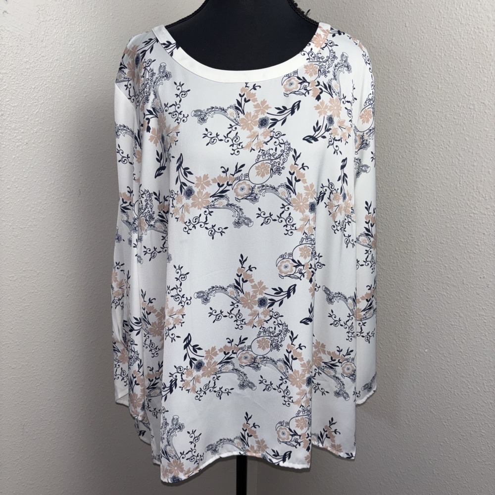 Liz Claiborne Flowy Top Women's 2X White Floral Business Career Chic